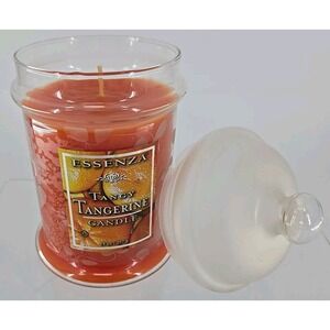 NEW! Essenza 14oz Tangy Tangerine Fragrant Candle Frosted‎ Glass Jar And Cap
